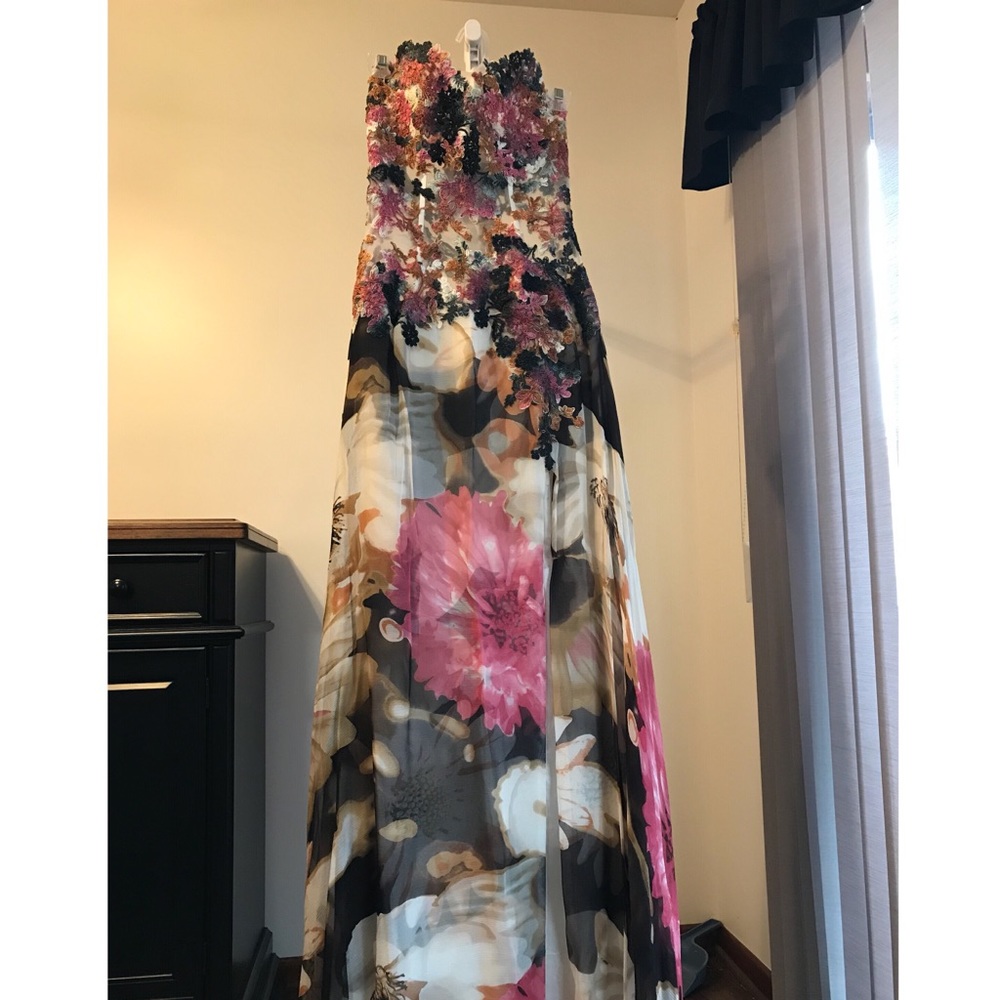 Jovani Full Length Strapless Floral Gown